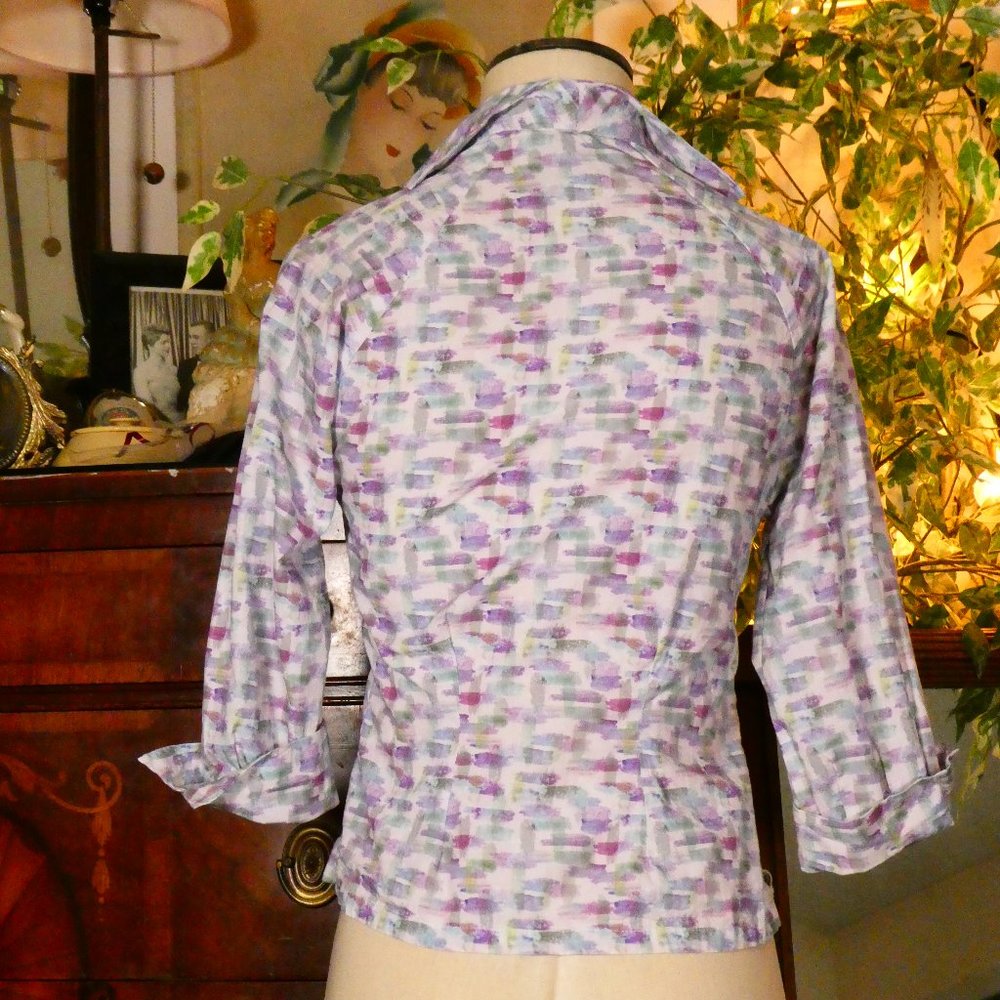Vivien of Holloway 1950's Style Purple Watercolor Print Raglan Top Sz 10 - Picture 5 of 12